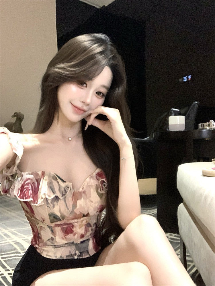 NA+ 繁花微醺小荷葉領上衣