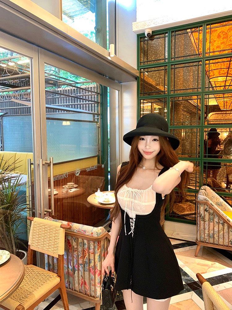 NA+ 赫本仲夏夢 可愛花邊收腰短裙 疊穿2版選（黑/白）