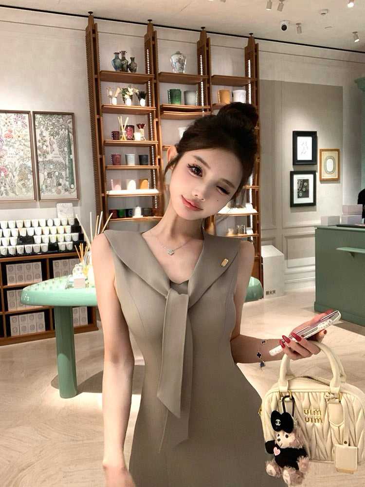 NA+ 愛神見習生 海軍領高定修身連身裙 灰