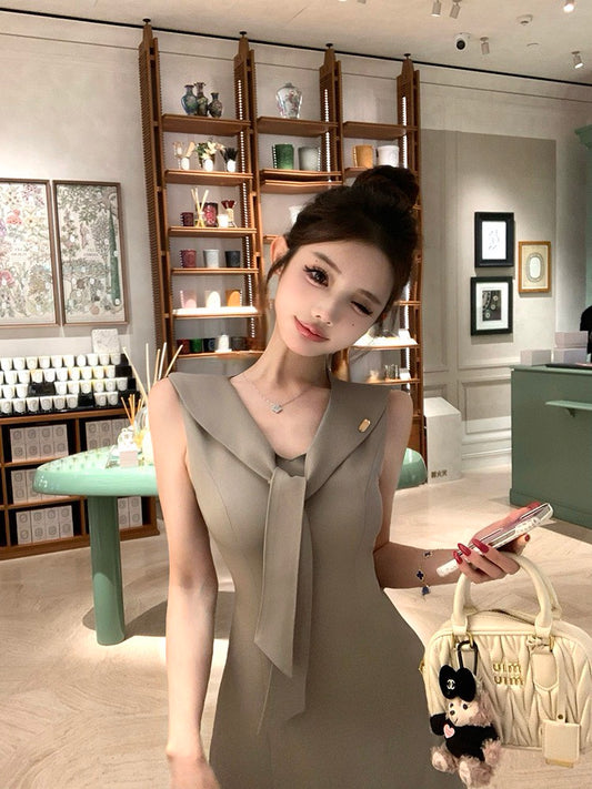 NA+ 愛神見習生 海軍領高定修身連身裙 灰