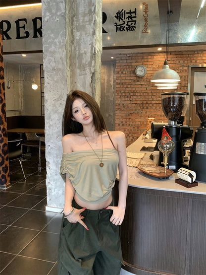 NA+ 克魯千金 RO風蘯領兩穿肩上衣 豆綠/黑