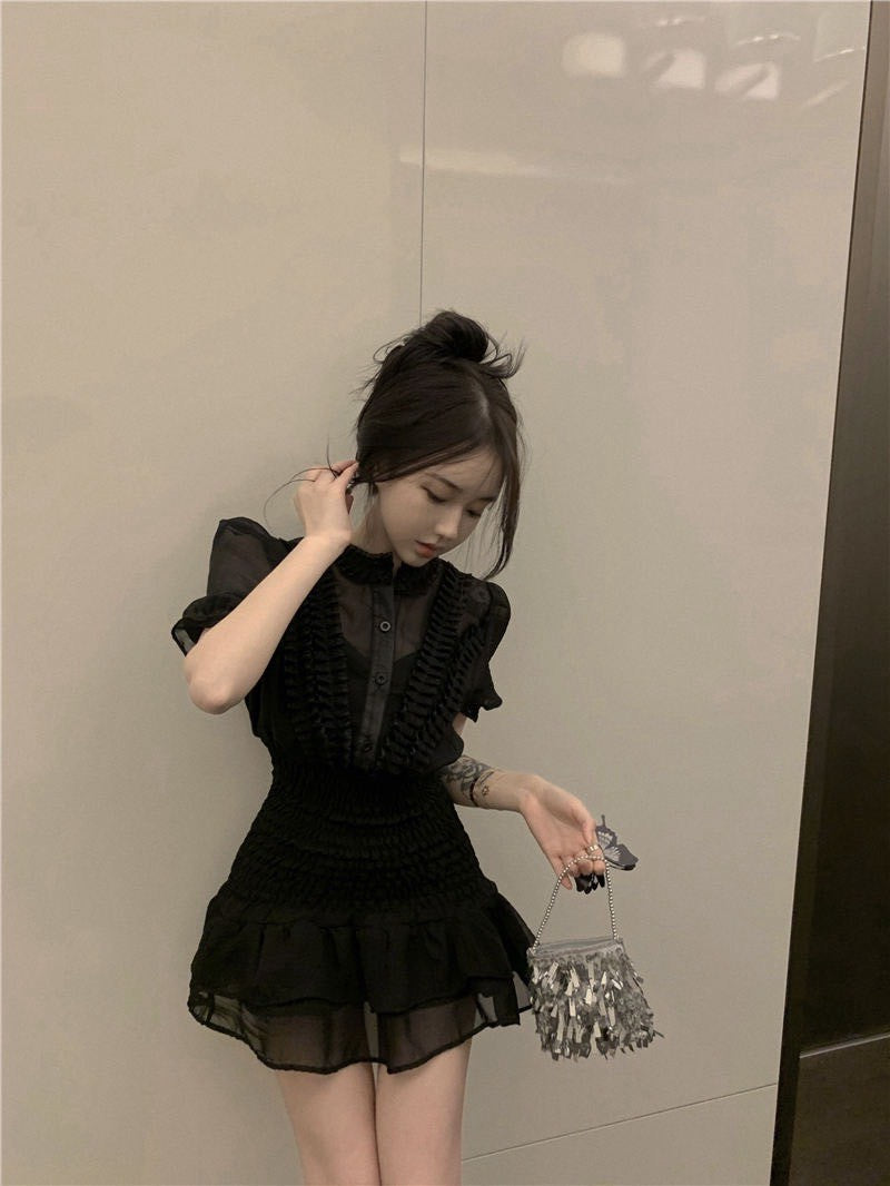 NA+ 清透冷茶熱銷再版娃娃領收腰連身裙 黑