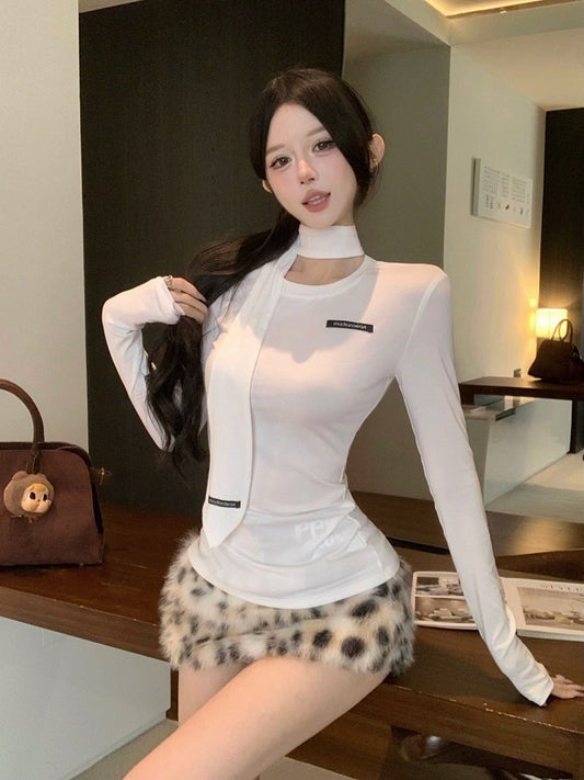 NA+ 萊賽爾棉miu感圓領打底上衣（附飄帶）白/灰/黑