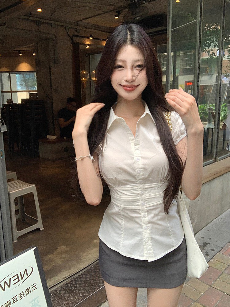 NA+ 氣質韓女打攬收腰設計襯衫