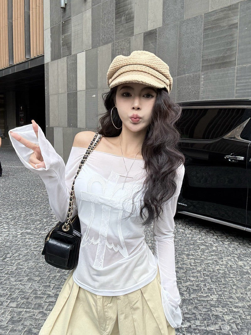 NA+ 最愛疊穿透紗棉刺繡花上衣 白