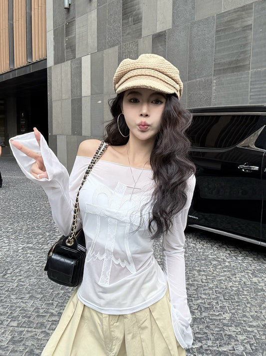 NA+ 最愛疊穿透紗棉刺繡花上衣 白