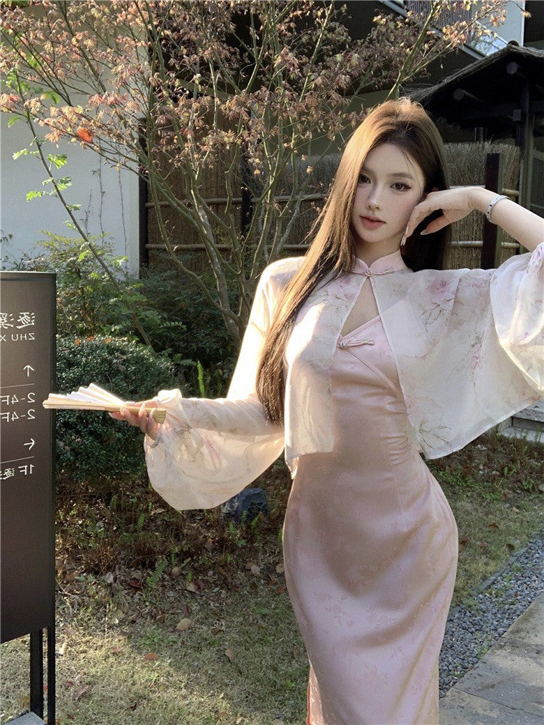 Na+ 出水芙蓉改良式旗袍連身裙 粉色