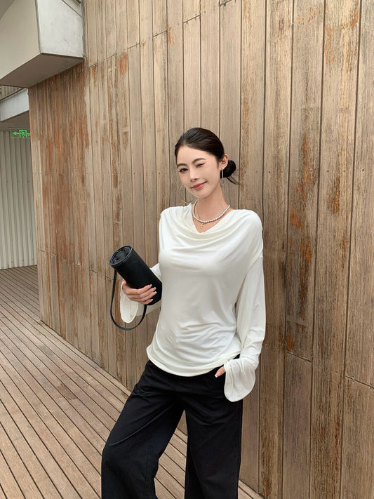 NA+ 財閥千金串珠美背蘯感長袖上衣 白