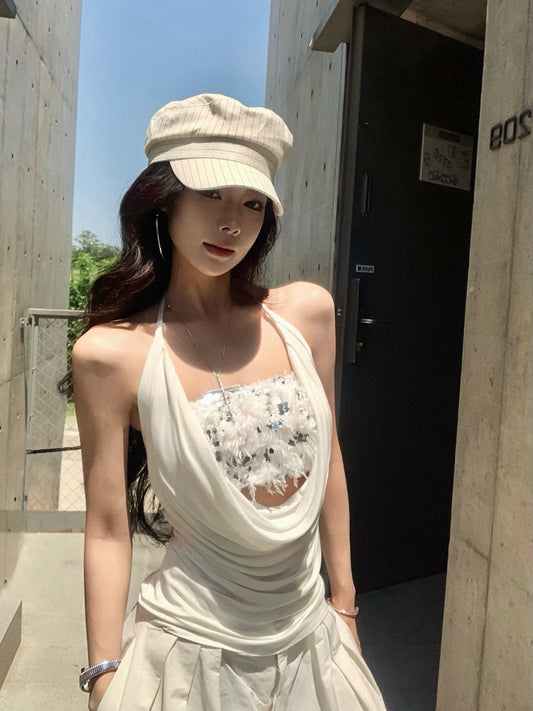 NA+ Swing top極致辣妹抹胸兩件組 白/卡其