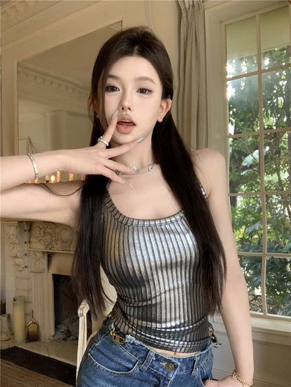 NA+ 派對女王U領銀色打底背心