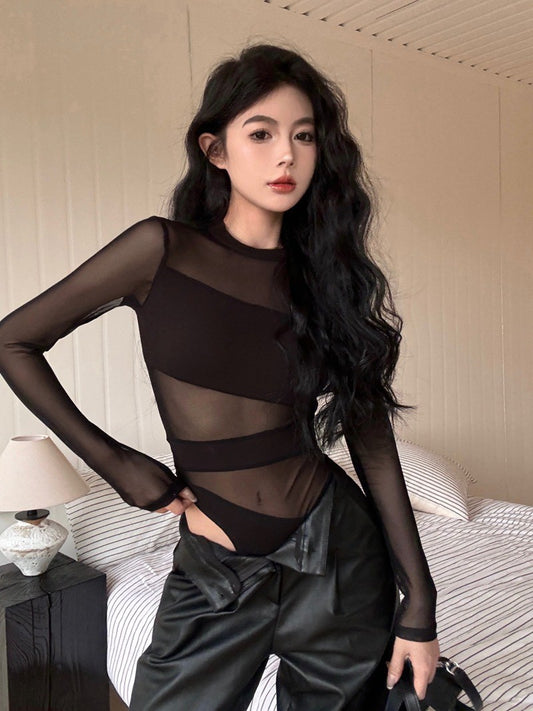 NA+ 內搭高手 心機透視拼接連體衣 黑