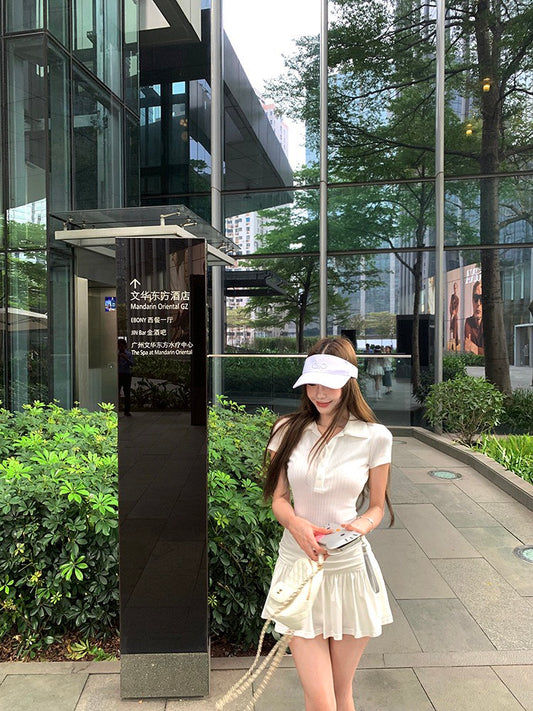 NA+ 運動polo少女心拼接連身裙 白