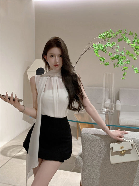 NA+ 溫柔製造 美學飄帶雪紡背心 白