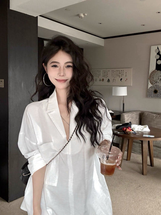 NA+ 寬鬆舒適棉麻槍駁領襯衫