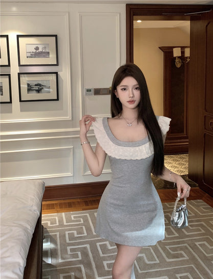 Na+ 公主荷葉領飛飛袖連身裙 灰色