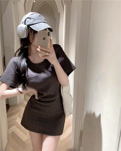 Na+ 鬆弛感收腰口袋T shirt裙 深灰