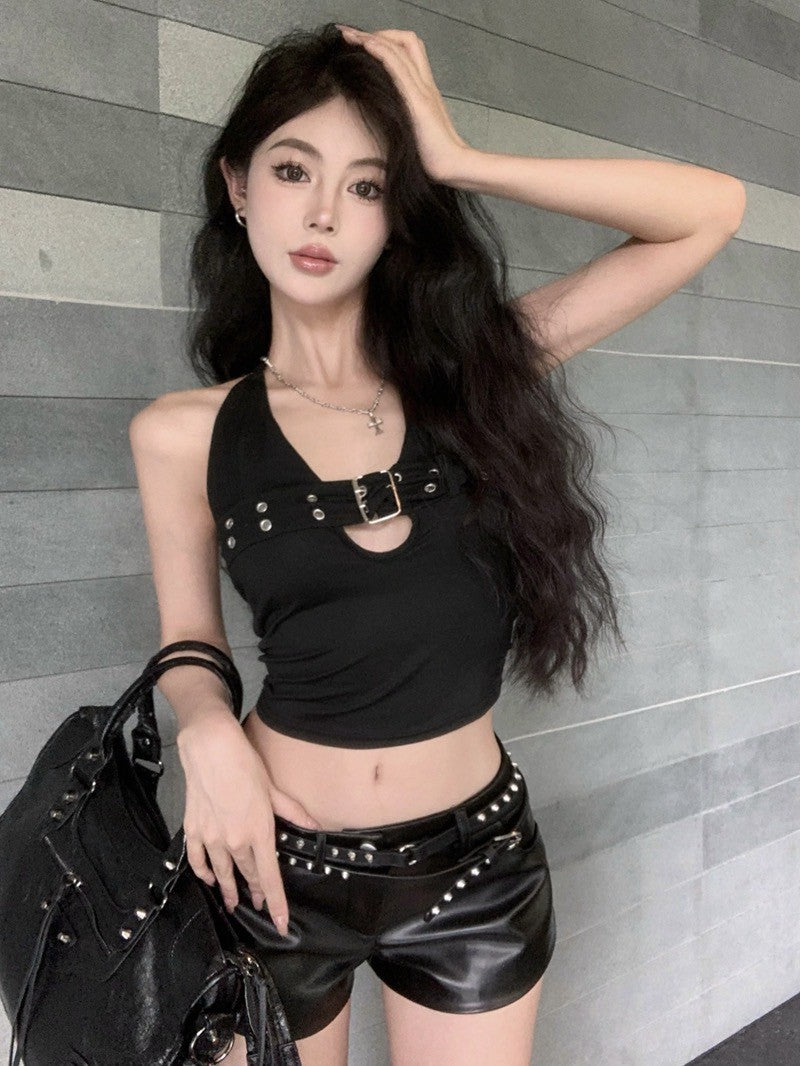 NA+ 音樂節辣妹性感銀釘縷空背心