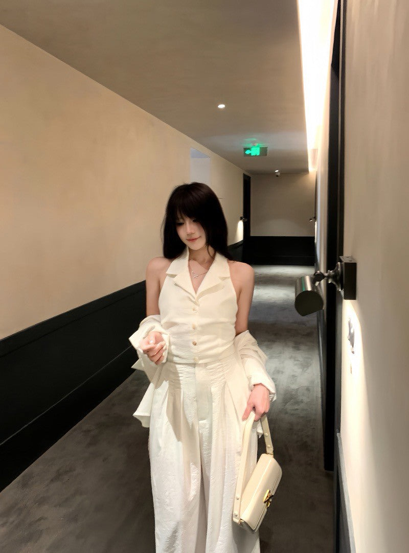 Na+ 時髦老錢 俐落剪裁V領馬甲 高腰直筒褲