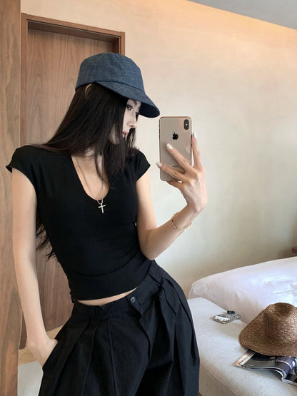 Na+ 高級簡約鎖骨面膜tee 白/黑