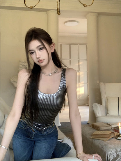 NA+ 派對女王U領銀色打底背心