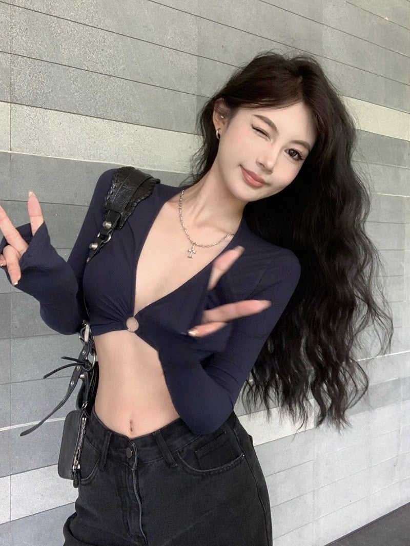 NA+ 性感極致歐美比基尼V長袖打底 藏青