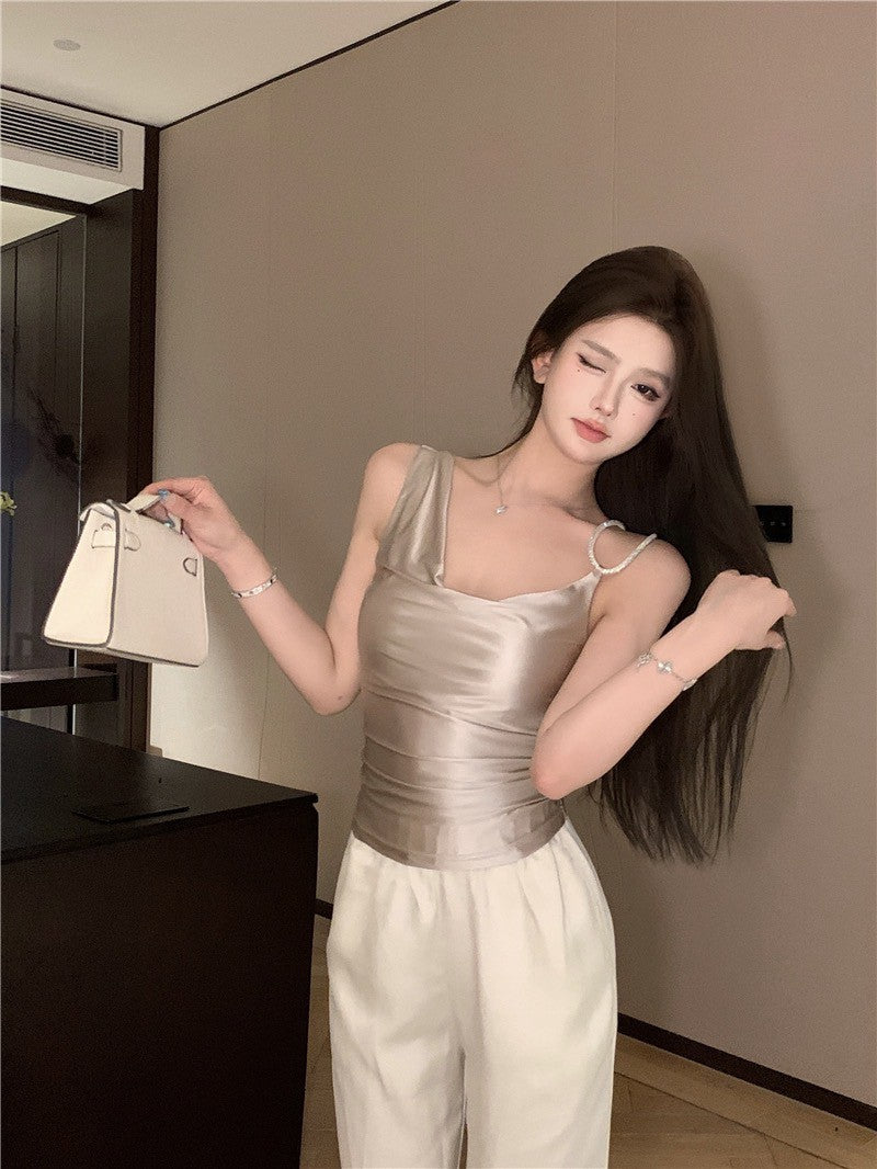 NA+ 香檳珠寶蘯領修身背心 修身休閒褲