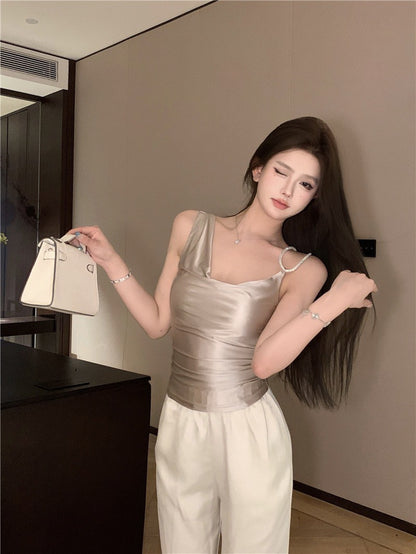 NA+ 香檳珠寶蘯領修身背心 修身休閒褲