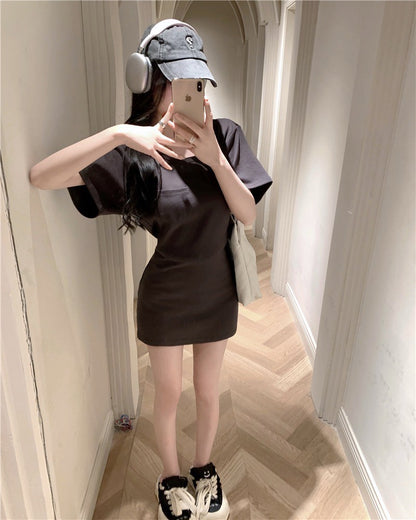 Na+ 鬆弛感收腰口袋T shirt裙 深灰