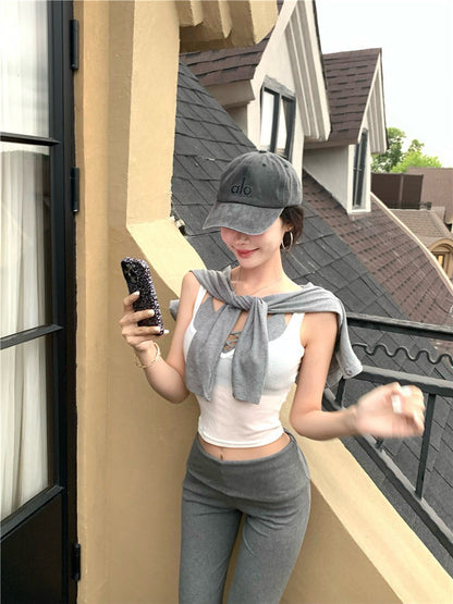 NA+ 防曬多巴胺 多色選開衫背心3件套 灰/黑