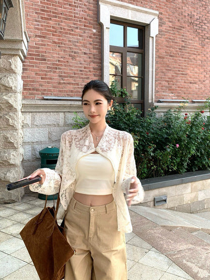 NA+ 白茶bouquet透視蕾絲外套