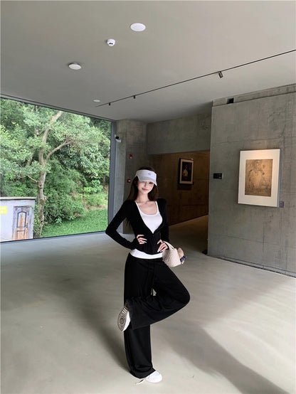 NA+ 通勤基礎修身拉鍊外套抽繩褲套裝 黑