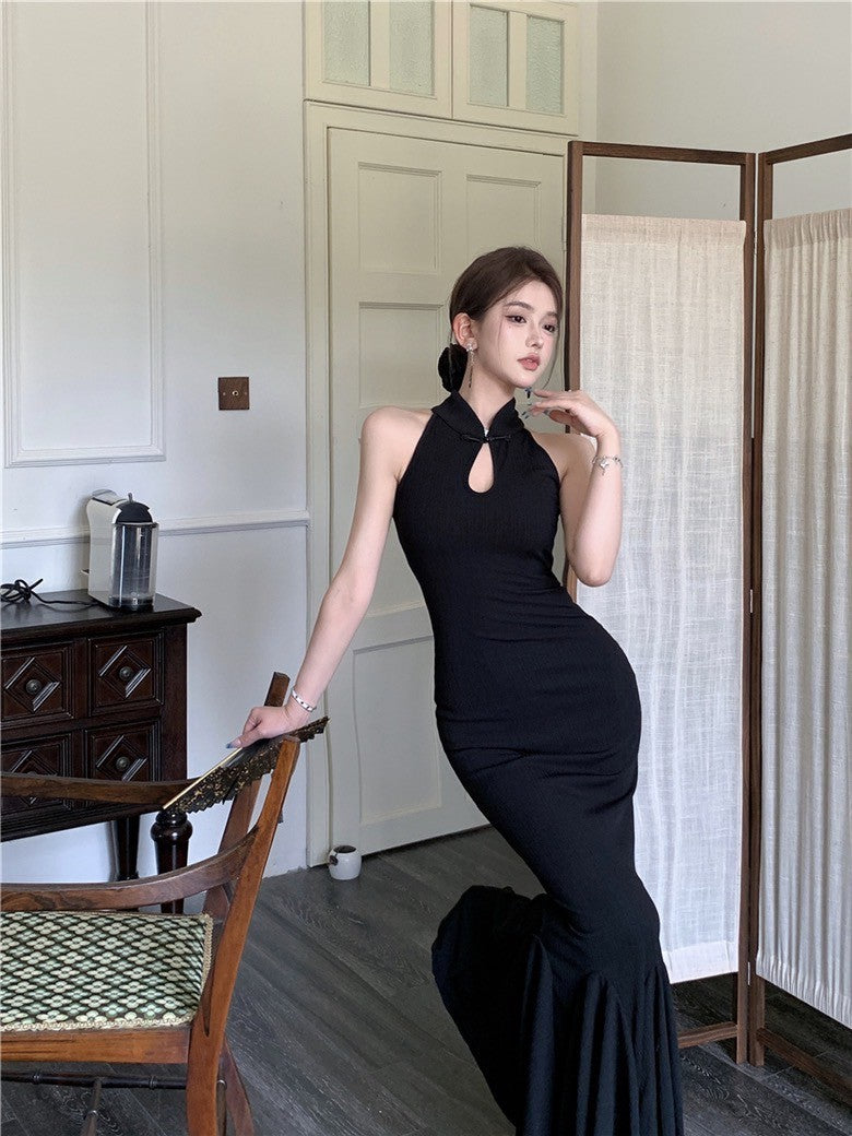 NA+ 御姐風範盤扣魚尾連身裙 黑