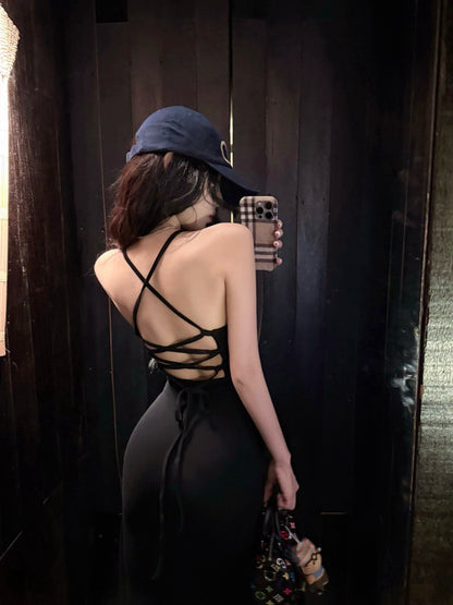 NA+ Skims版後背交錯緊身連身裙 黑/灰