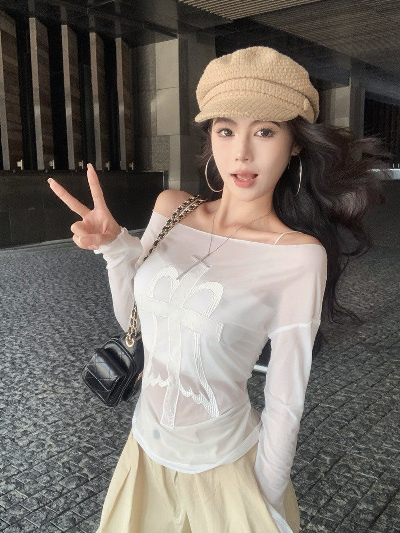 NA+ 最愛疊穿透紗棉刺繡花上衣 白