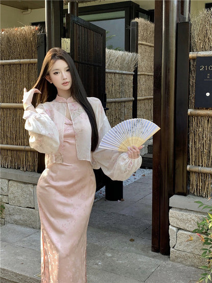 Na+ 出水芙蓉改良式旗袍連身裙 粉色