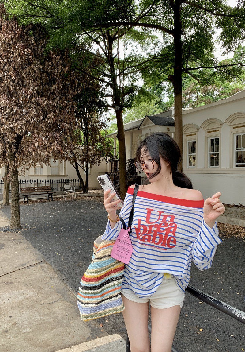 NA+ Young海軍配色慵懶寬鬆上衣