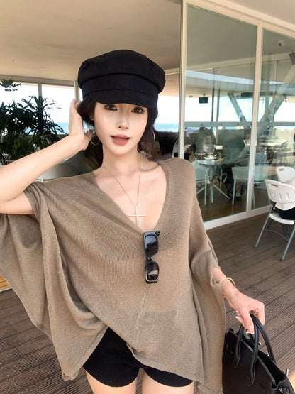 NA+ 老錢慵懶鬆弛感蝙蝠袖針織罩衣
