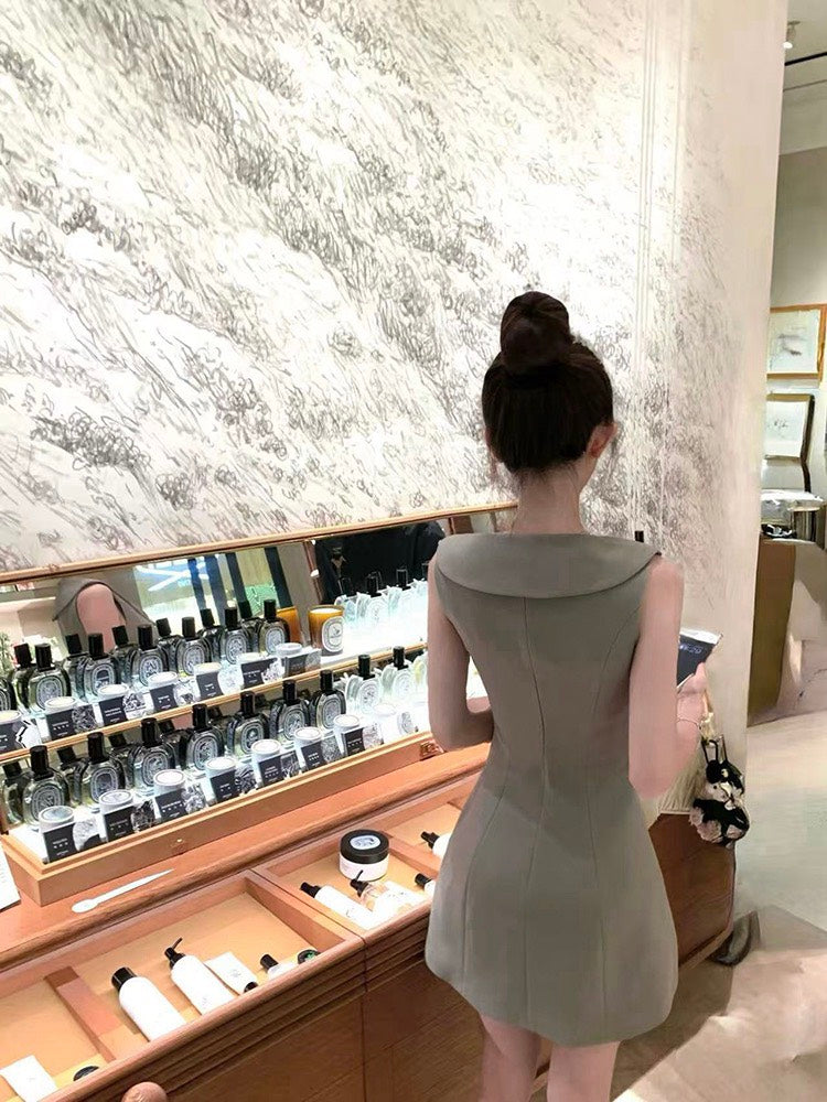 NA+ 愛神見習生 海軍領高定修身連身裙 灰