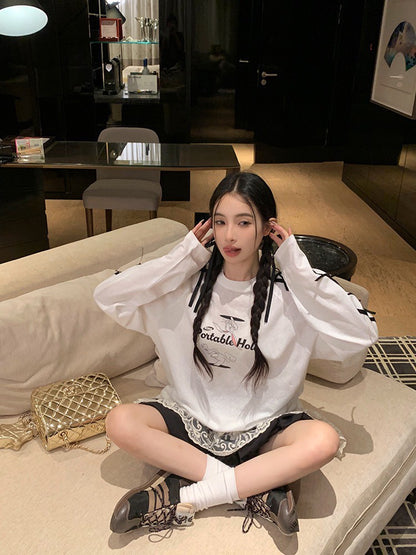 NA+ 韓妞甜心 蝴蝶結字母長袖上衣