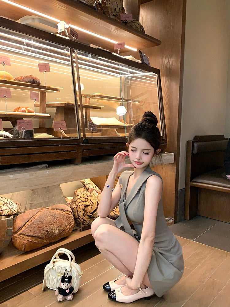 NA+ 愛神見習生 海軍領高定修身連身裙 灰