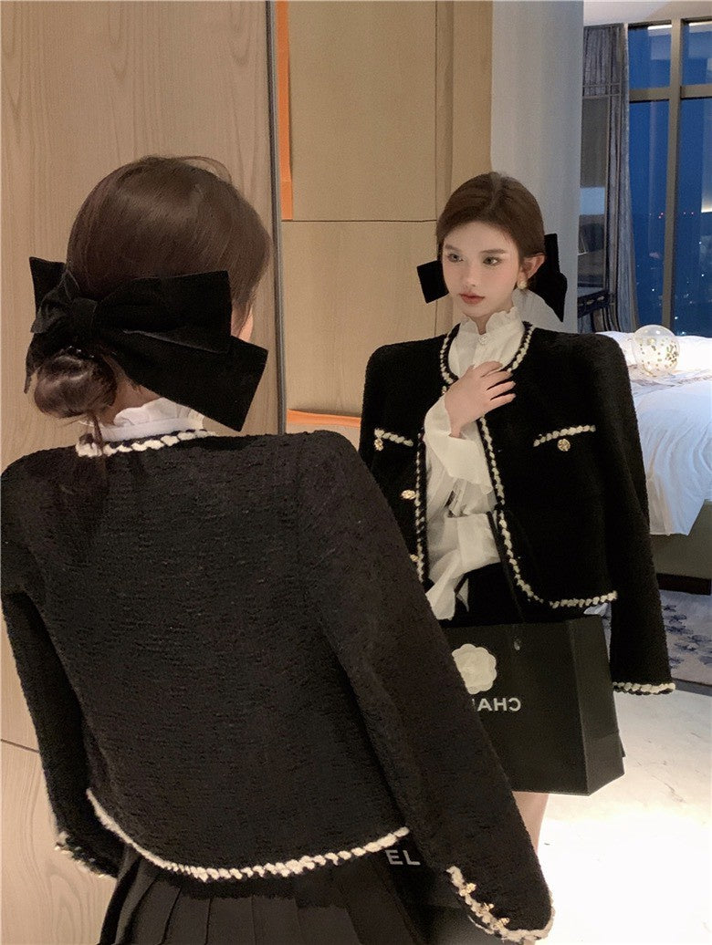 NA+ vintage復古小香粗呢墊肩外套