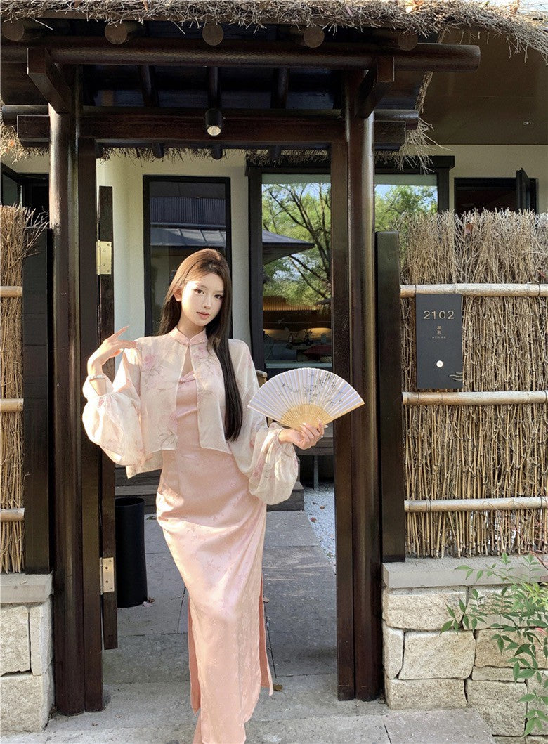 Na+ 出水芙蓉改良式旗袍連身裙 粉色