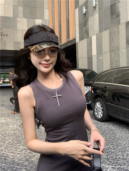 NA+ 舒適通勤歐美收腰美背連身裙 灰