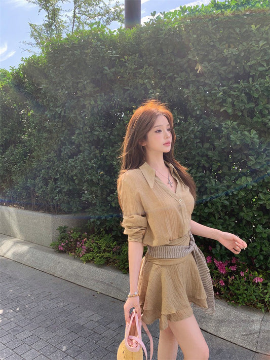NA+ 陽光燦爛通勤百搭復古套裝 卡其