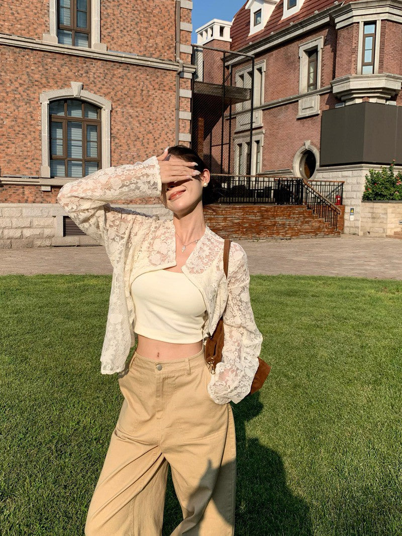 NA+ 白茶bouquet透視蕾絲外套