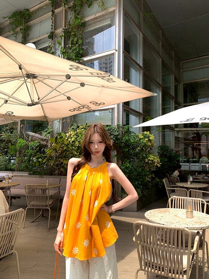 NA+ 黃油可麗露繡花料圓領背心上衣