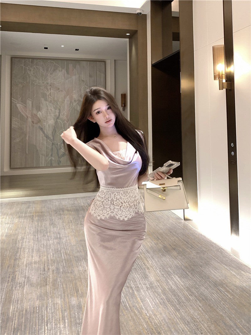 Na+ 晚宴麗人嘉賓 醋酸蕾絲拼接背心 半身裙套裝