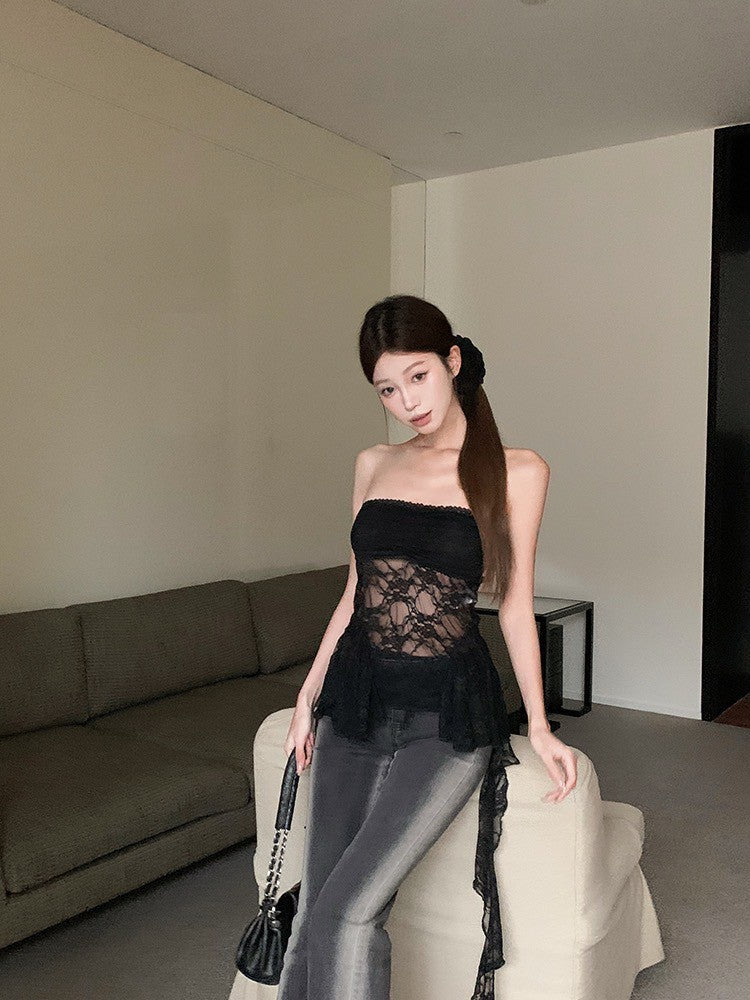 Na+ 半透蕾絲性感抹胸 黑