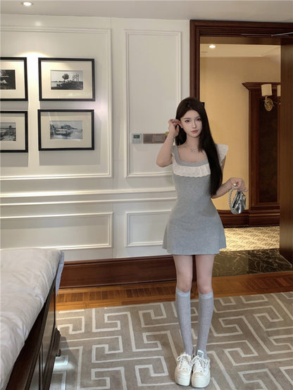 Na+ 公主荷葉領飛飛袖連身裙 灰色