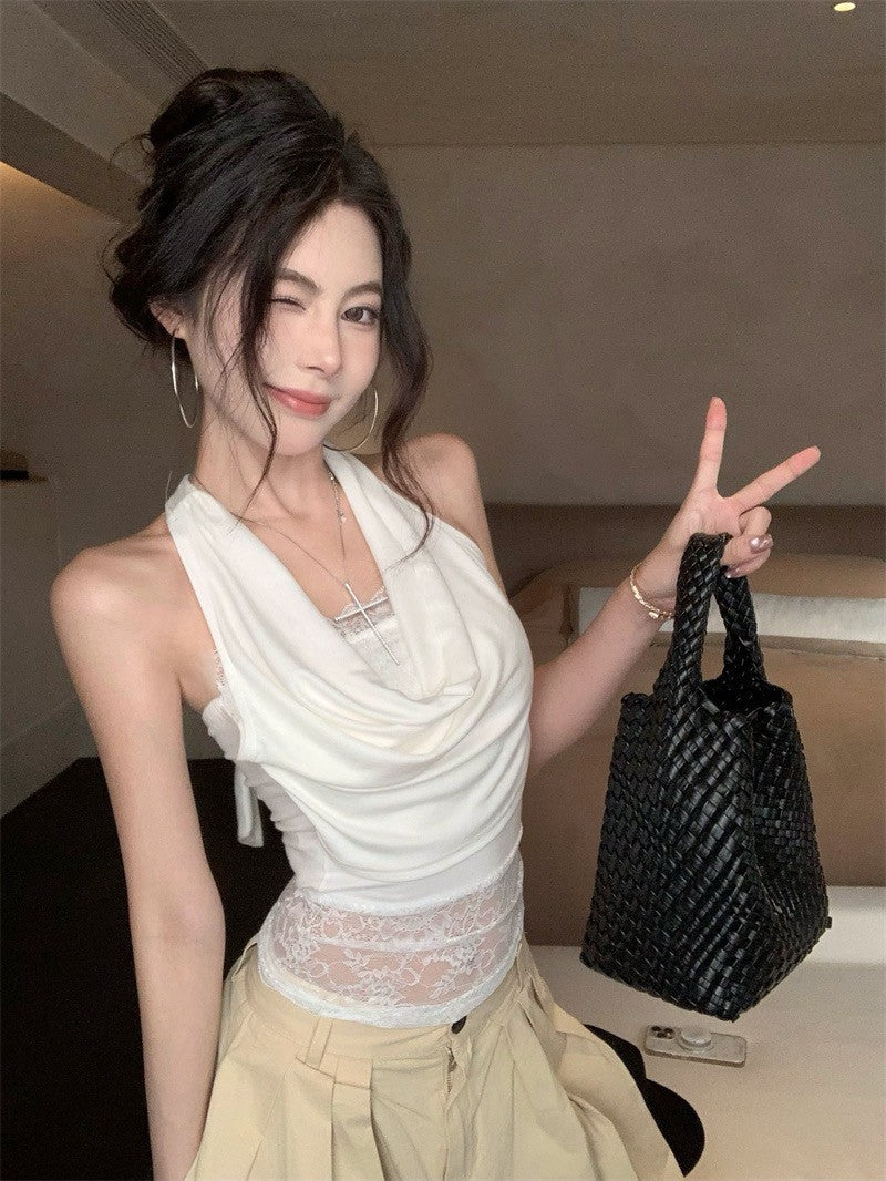 NA+ 修身蕾絲拼接垂墜感背心